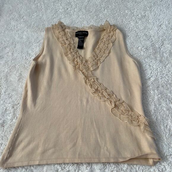 august silk Tops - August Silk VTG Y2K Womens Silk Ruffle Top Quiet Luxury Capsule Minimalist Sz L